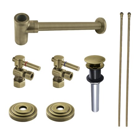 KINGSTON BRASS Plumbing Sink Trim Kit with Bottle Trap and Drain No Overflow, Antique Brass CC53303DLTRMK1